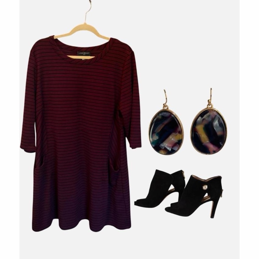 Lane Bryant Burgundy & Black Striped Tunic Dress size 18/20 petite